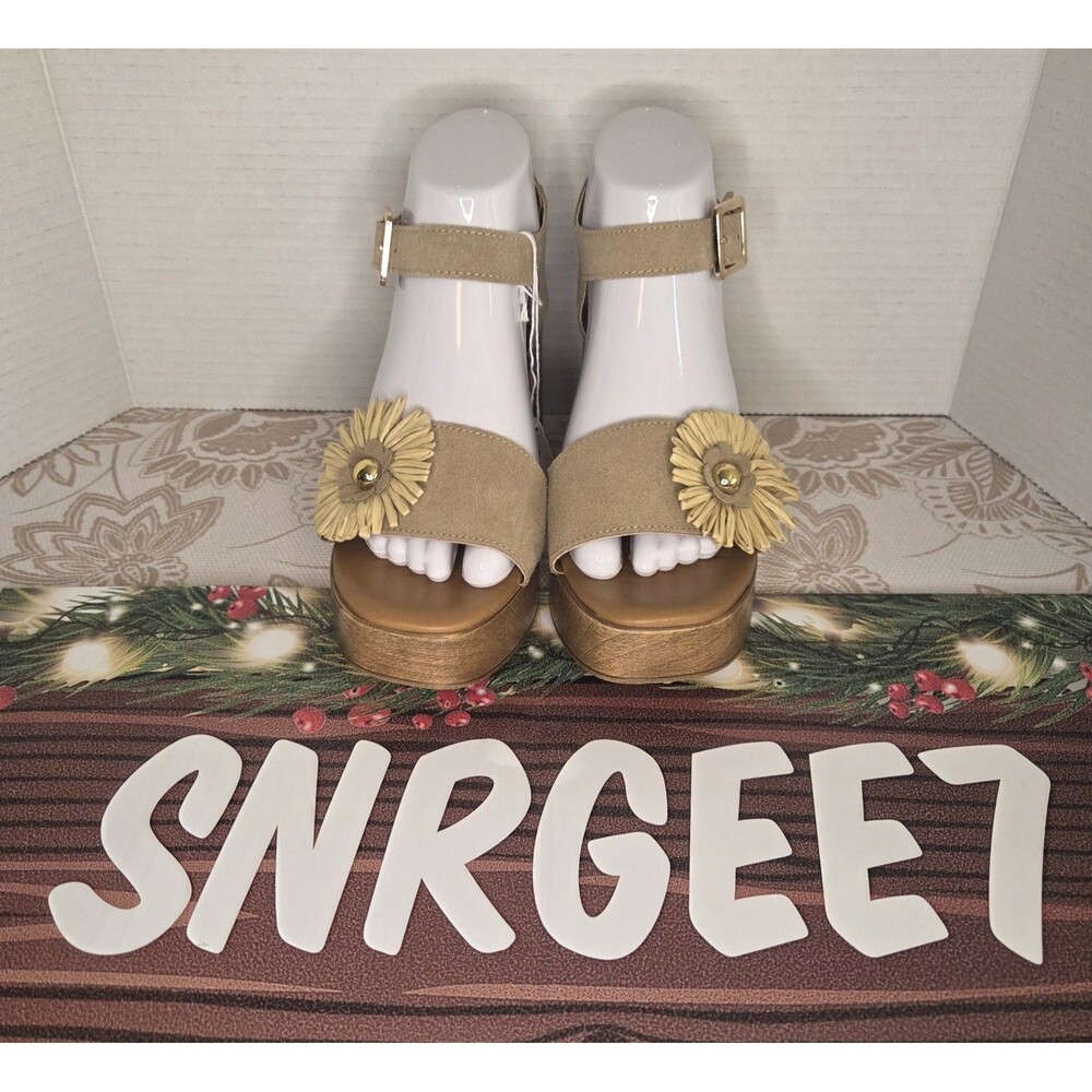 AVELLINI Platform 70's Retro Leather & Suede Flower Power Sandal 7.5 NWOT WOMENS